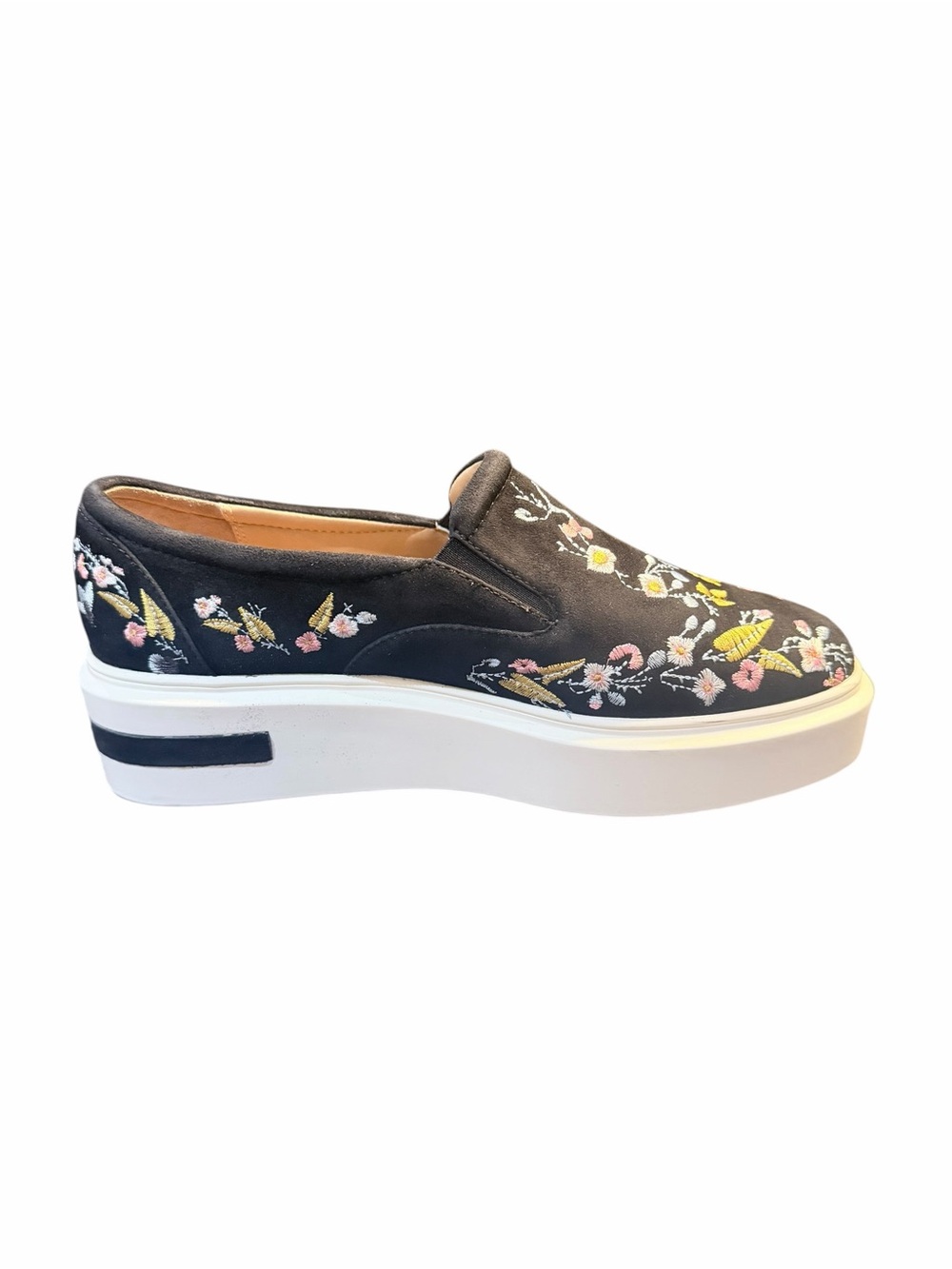 Paolo Black Floral Embroidered Slip-On Platform Shoes - Picture 6 of 10